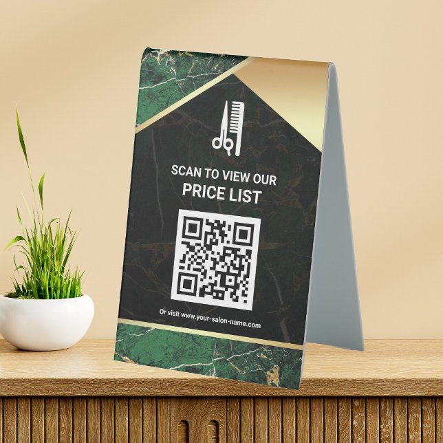 Hair Makeup Salon QR Code Price List Green Marble (Creator Uploaded)