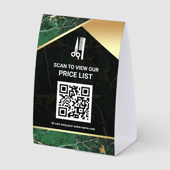 Hair Makeup Salon QR Code Price List Green Marble (Front)