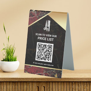 Hair Makeup Salon QR Code Price List Red Marble