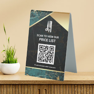 Hair Makeup Salon QR Code Price List Teal Marble