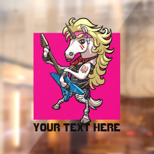 Hair Metal Glam Rock Unicorn Blue Guitar Cartoon Window Cling