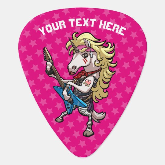 Hair Metal Glam Unicorn With Star Guitar Cartoon Guitar Pick