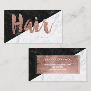 Hair modern rose gold typography block marble business card