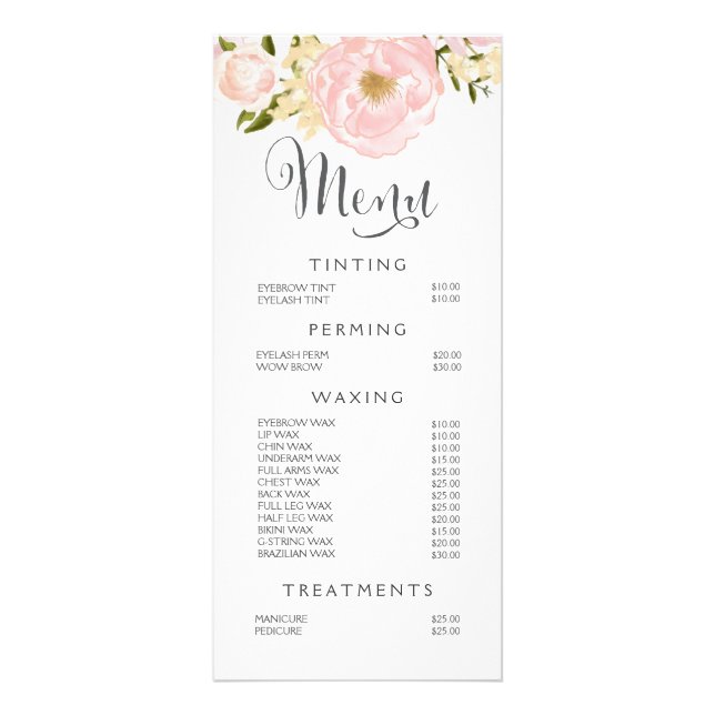 Hair Nail Salon Beautician Menu Floral Price List (Front)