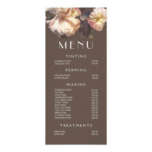 Hair Nail Salon Beautician Menu Floral Price List (Front)
