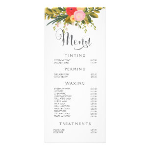 Hair Nail Salon Beautician Menu Floral Price List
