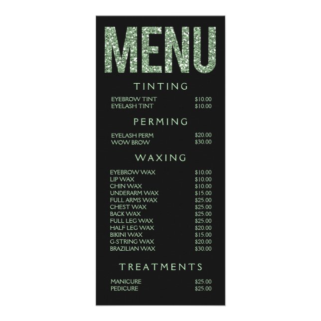 Hair Nail Salon Beautician Menu Price List (Front)