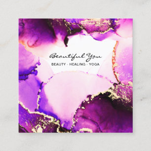 *~* Hair Nails Lashes Purple Magenta Gold Reiki Square Business Card