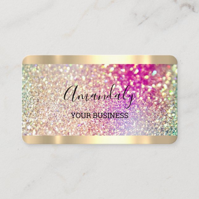 Hair Nails Makeup Stylist Gold Holograph Glitter Business Card (Front)