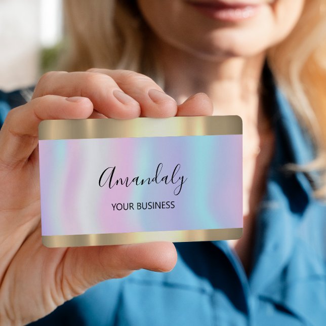 Hair Nails Makeup Stylist Gold Holograph Pink Business Card (Creator Uploaded)