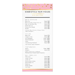 HAIR PRICE LIST glam polka dot gold pale pink Rack Card