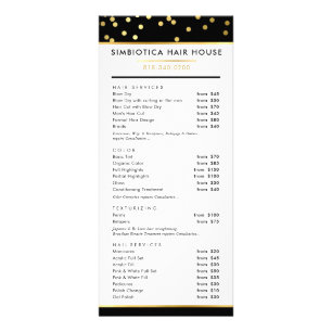 HAIR PRICE LIST modern glam polka dot gold black Rack Card