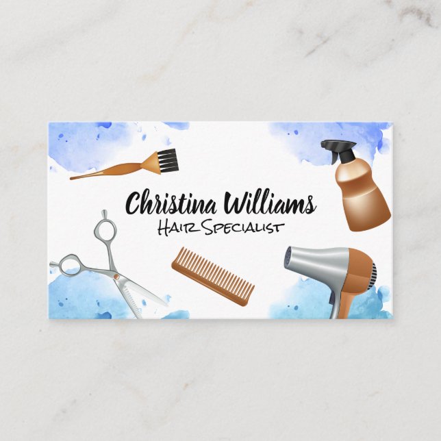 Hair Professional Tools | Watercolor Background Business Card (Front)