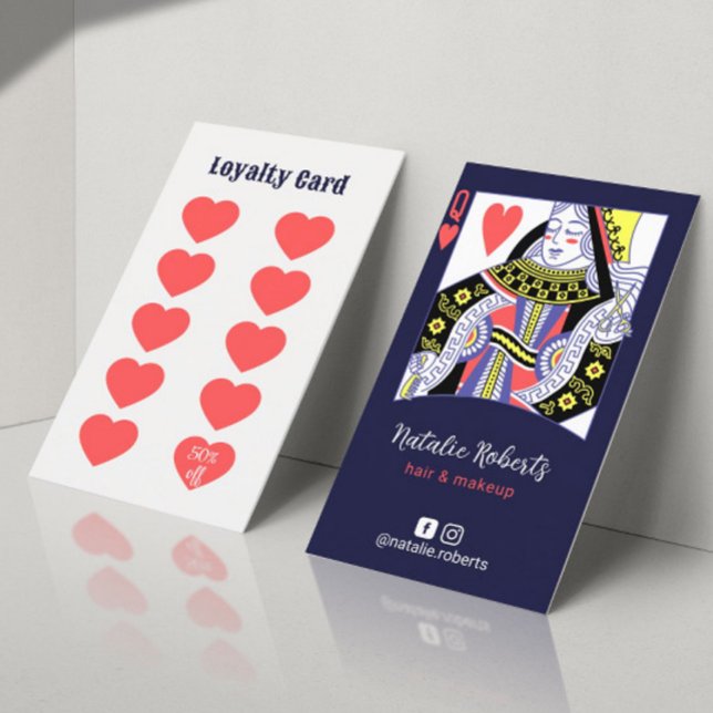 Hair Queen of Hearts Navy Hairdresser Beauty Salon Loyalty Card (Creator Uploaded)