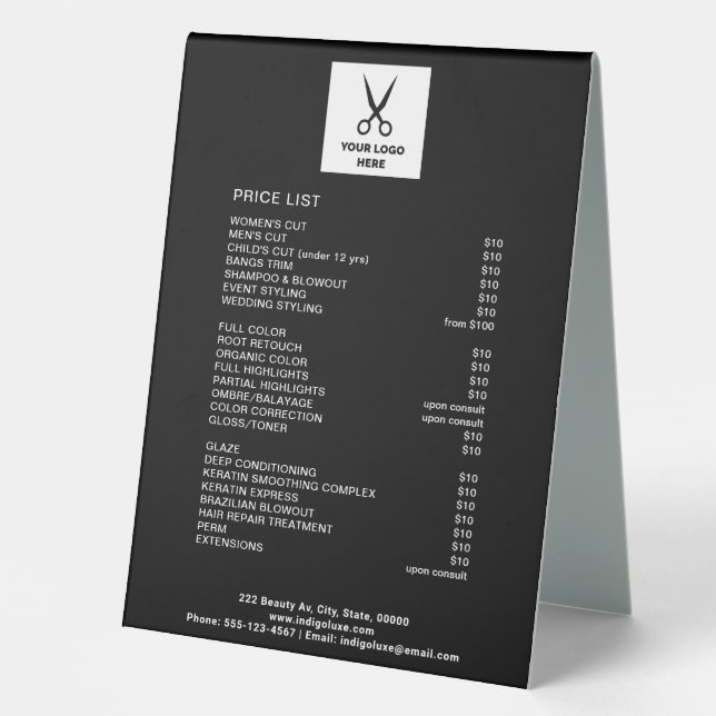 Hair Salon Add Your Logo Black Price List (Front)