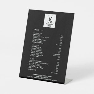 Hair Salon Add Your Logo Black Price List Pedestal Sign