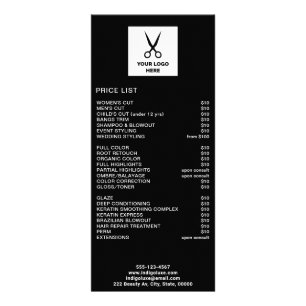 Hair Salon Add Your Logo Black Price List Rack Card