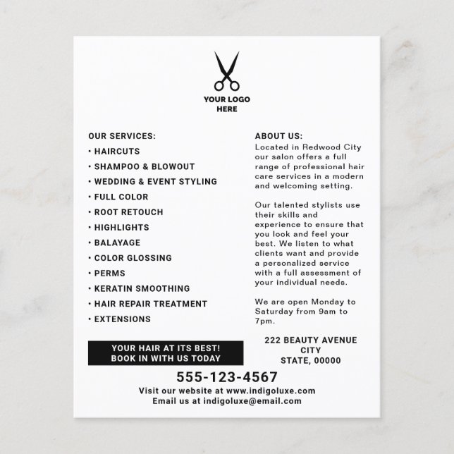 Hair Salon Add Your Logo Marketing Flyer (Front)