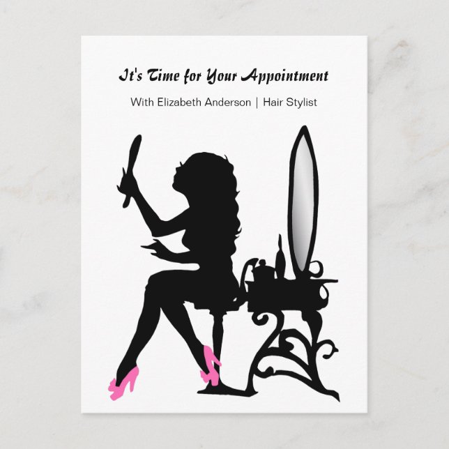 Hair Salon Appointment Reminder Girly Hair Stylist Postcard (Front)