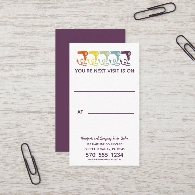 Hair Salon Appointment Reminder Retro Rainbow Business Card (Front/Back In Situ)