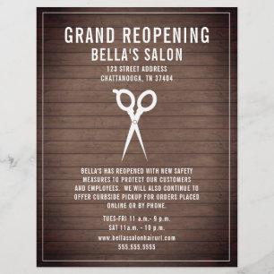 Hair Salon Barber Grand Reopening Rustic Wood Flyer