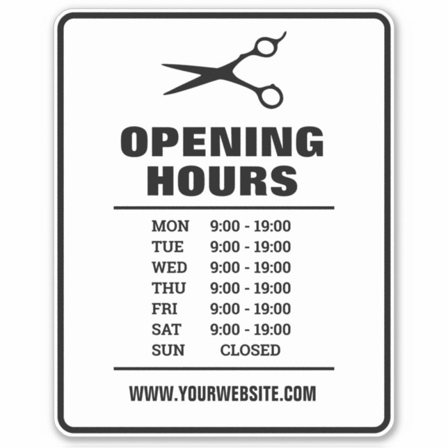 Hair salon barber shop opening hours vinyl sticker (Front)