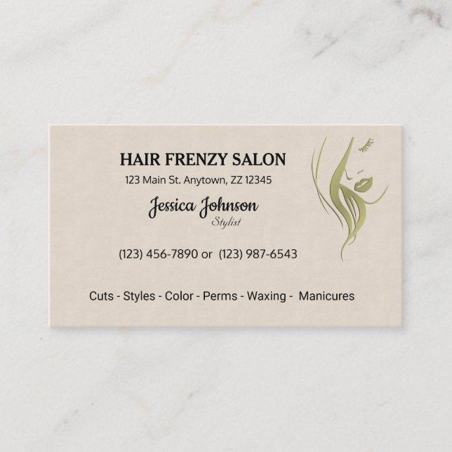 Hair Salon Beautician Business Cards (Front)