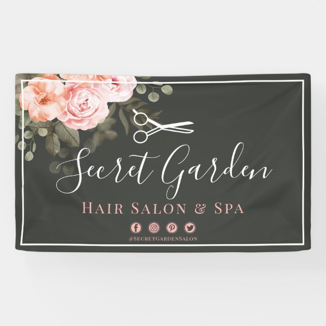 Hair Salon Beauty Stylist Elegant Floral Rose Shop Banner (Horizontal)