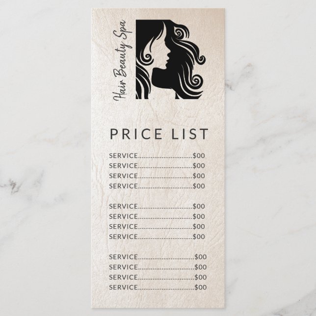 Hair salon black pale blush price list services programme (Front)