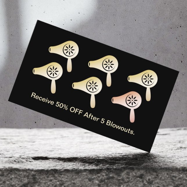 Hair Salon Blow Dry Bar Modern Black Gold Loyalty Card (Creator Uploaded)
