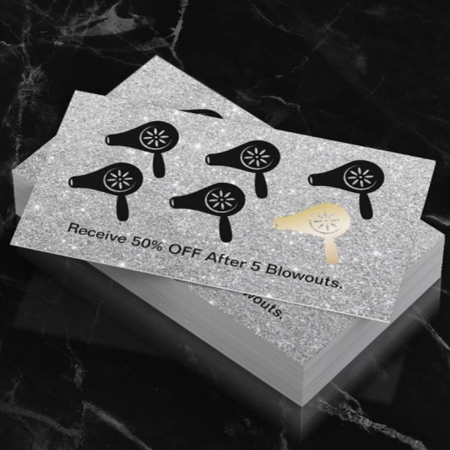 Hair Salon Blow Dry Bar Silver Glitter Loyalty Card (Creator Uploaded)