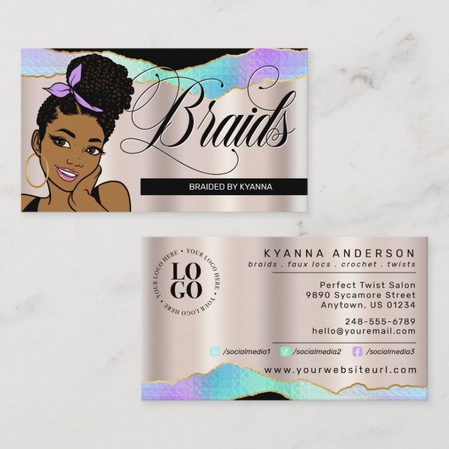 Hair Salon, Braid Stylist, Braiding, Pretty Bronze Business Card (Front/Back)