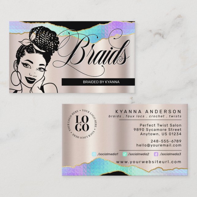 Hair Salon, Braid Stylist, Braiding, Pretty Bronze Business Card (Front/Back)
