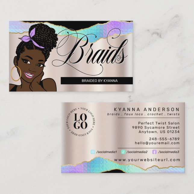 Hair Salon, Braid Stylist, Braiding, Pretty Bronze Business Card (Front/Back)