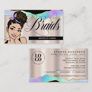 Hair Salon, Braid Stylist, Braiding, Pretty Bronze Business Card