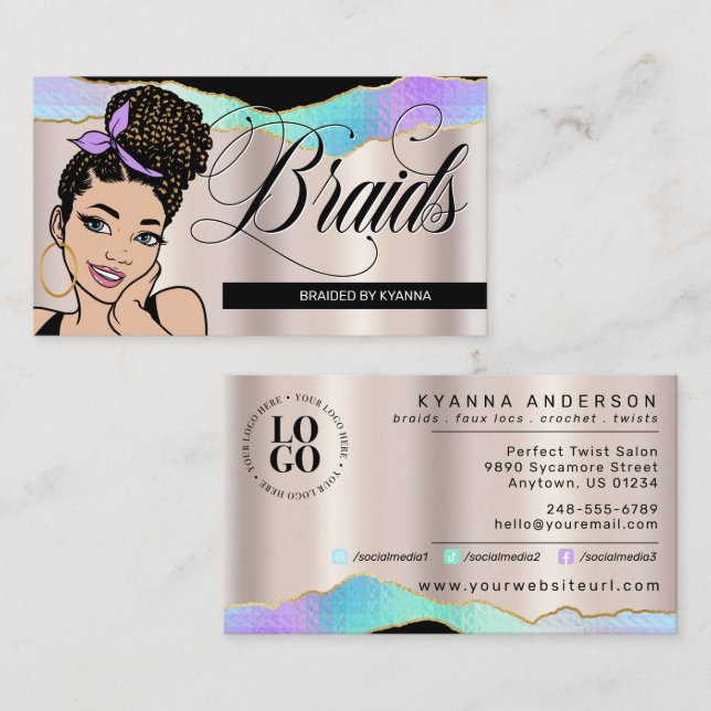 Hair Salon, Braid Stylist, Braiding, Pretty Bronze Business Card (Front/Back)