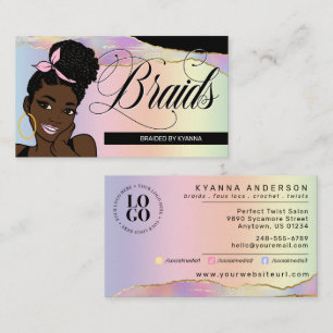 Hair Salon, Braid Stylist, Braiding, Pretty Pastel Business Card