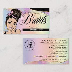 Hair Salon, Braid Stylist, Braiding, Pretty Pastel Business Card