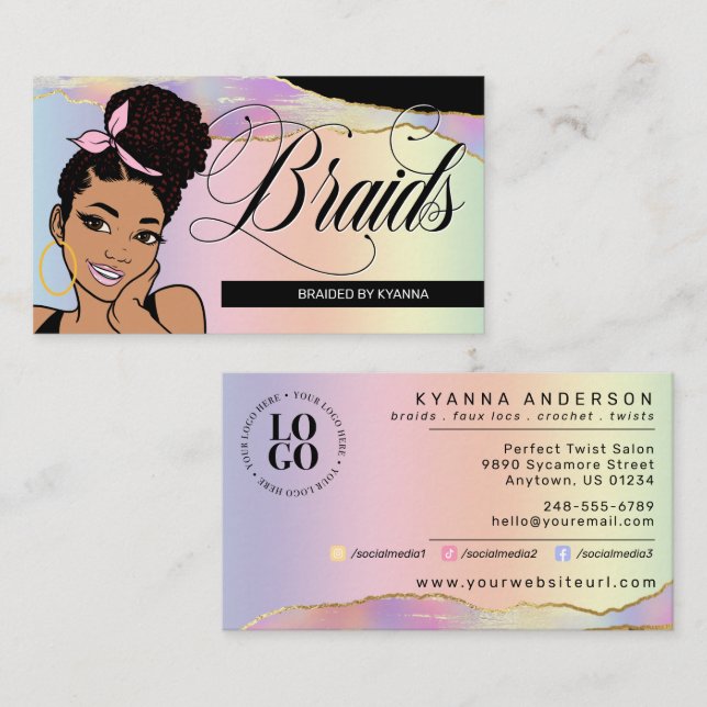 Hair Salon, Braid Stylist, Braiding, Pretty Pastel Business Card (Front/Back)