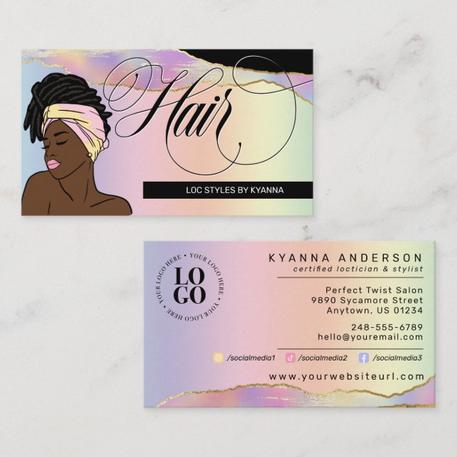 Hair Salon, Braid Stylist, Loctician, Beautician B Business Card (Front/Back)
