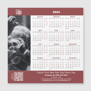 Hair Salon Burgundy White 2026 Calendar Magnet