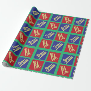 Hair salon business with comb and scissors wrapping paper