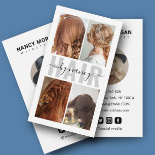 Hair Salon Calligraphy Script Photo Collage Business Card