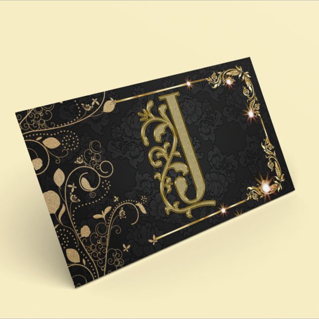 Hair Salon Chic Black Gold Monogram Hairstylist  Business Card (Creator Uploaded)