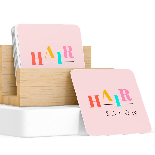 Hair salon colourful typography modern hairstylist square business card (Creator Uploaded)