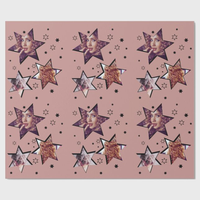 Hair Salon Custom Photo Christmas Stars  Wrapping Paper (Flat)