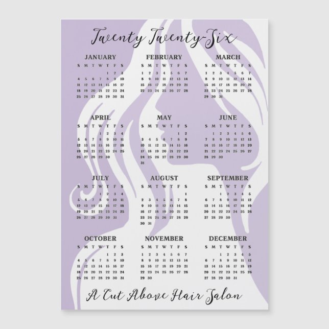 Hair Salon Design 2026 Calendar Magnetic Card (Front)