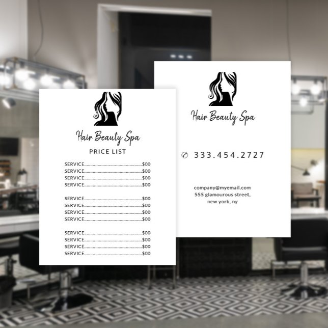 Hair salon elegant black white service menu flyer (Creator Uploaded)