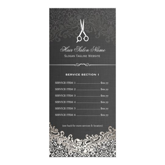 Hair Salon Elegant Dark Silver Damask Price List Rack Card