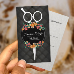 Hair Salon Elegant Scissor & Flowers Appointment Card